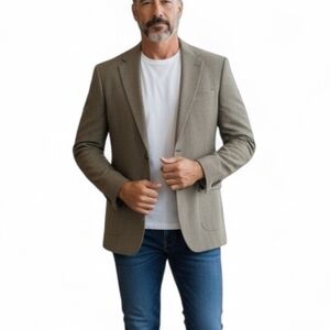 Vintage Pierre Cardin Checkered Notched Lapel Blazer in Sage and Tan Size 44L